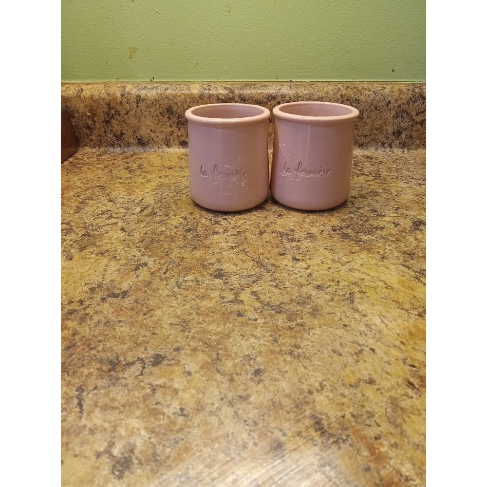 Set of 2 La Fermiere Pink Terracotta Yogurt Pots French Country Decor Crocks